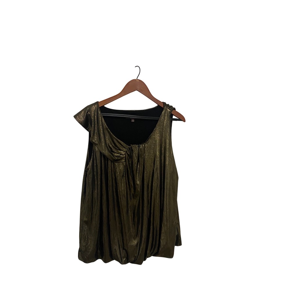 Adrienne Vittadini Studio Blouse XL Gold Metallic Draped Sleeveless Top